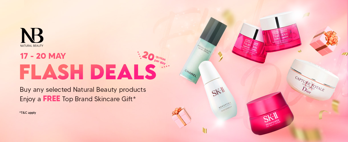 Enjoy “Natural Beauty Flash Deals” on Strawberrynet! From May 17-20, get a Top Brand Skincare Gift * with any selected Natural Beauty products purchase!