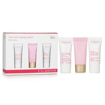 Clarins Multi-Active 30+ Anti-Ageing Skincare Set: Gentle Refiner 30ml + Multi-Active Day Cream 30ml + Beauty Flash Balm 30ml 3pcs