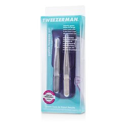 Tweezerman Set Petite Tweeze: Pinza Depiladora + Pinza de Punto - (Con Estuche de Cuero Lavanda) 2pcs