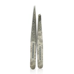 Tweezerman Petite Tweeze Set: Slant Tweezer + Point Tweezer - (Regency Finish w/ Silver Leather Case) 2pcs