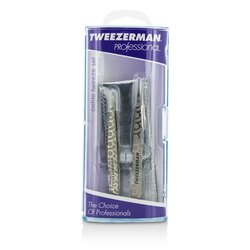Tweezerman مجموعة ملاقط احترافية: ملقط مائل + ملقط مستدق - (لمسة نهائية Regency Finish مع علبة جلدية فضية) 2pcs