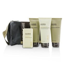 Ahava مجموعة العناية للرجال: كريم حلاقة 100مل + جل دش معدني 100مل + كريم أقدام مكثف Dermud 100مل + صابون طيني مطهر 100 جرام 4pcs
