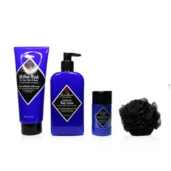 Jack Black Clean & Cool Body Basic Set: All Over Wash 295ml + Pit Boss Deodorant 78g + Cool Moisture Body Lotion 473ml + Netted Sponge 4pcs