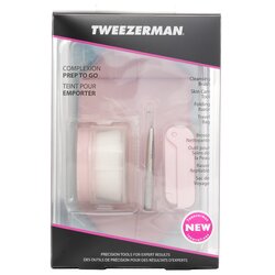 Tweezerman Set Complexion Prep To Go: Brocha Limpiadora + Herramienta de Cuidado de la Piel + Cuchilla Doblable + Bolsa de Viaje 3pcs + 1 Bag
