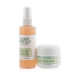 翠妍 Rose Mask & Mist Duo Set: Facial Spray With Aloe, Herbs And Rosewater 4oz + Rose Hips Mask 2oz 2pcs