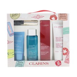 Clarins Clarins With Love From Suitcase Set (1x Eclat Minute Instant Light Natural Lip Perfector 01, 1x Gentle Foaming Cleanser, 1x Gentle Eye Makeup Remover, 1x Cream, 1x Supra Volume Mascara) 5pcs