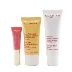 Clarins Beautiful & Radiant Set: Beauty Flash Balm 50ml+ Gentle Exfoliating Cleanser 30ml+ Lip Perfector 5ml+ Bag 3pcs+1bag
