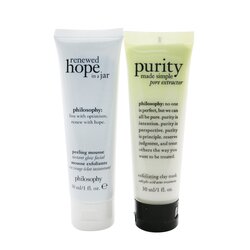 Philosophy Mask, Peel & Glow 2-Pieces Set: Purity Made Simple Pore Extractor 30ml + Renewed Hope In A Jar Peeling Mousse 30ml (Exp. Date: 02/2022) 2x30ml/1oz