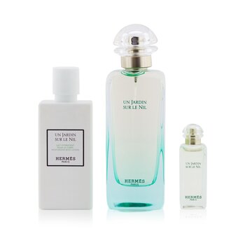 Hermes Un Jardin Sur Le Nil Coffret: Eau De Toilette Spray 100ml/3.3oz + Eau De Toilette 7.5ml/0.25oz + Moisturizing Body Lotion 80ml/2.7oz 3pcs