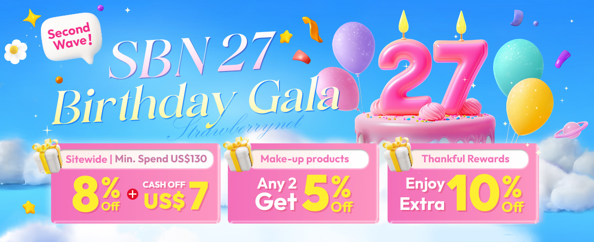 SBN 27th Birthday Gala​ Second Wave is Here! Purchase any two makeup items and get an extra 5% off. Plus, enjoy an extra 10% off on popular brands for a limited time—your favorite classics at irresistible prices! 